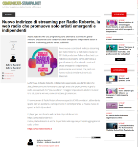 Comunicato Stampa: Nuovo indirizzo di streaming per Radio Roberto, la web radio che promuove solo Artisti Emergenti e Indipendenti